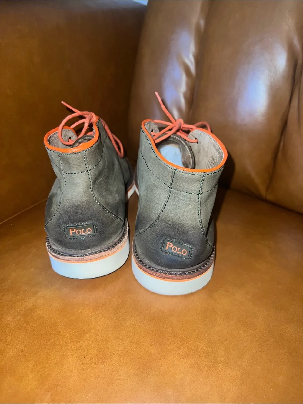 Polo Ralph Lauren Whiston Chukka Boots in an army green/orange trim size 10.5D